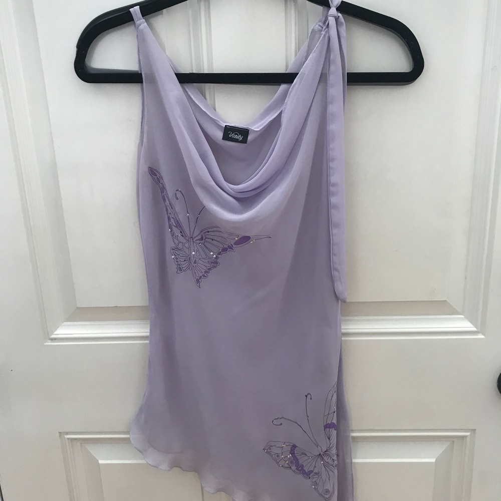 Flowy chiffon shirts w butterfly design. Size S.